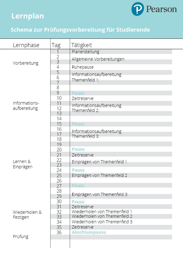 Lernplan zur Pruefungsvorbereitung fuer Studierende